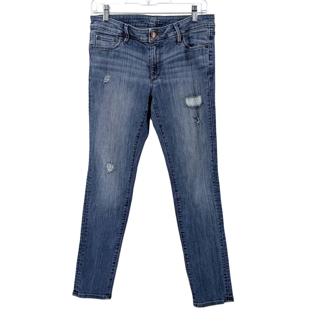 Loft Curvy Skinny Jeans Womens 29/8P Blue Distressed Stretch LTWF1406